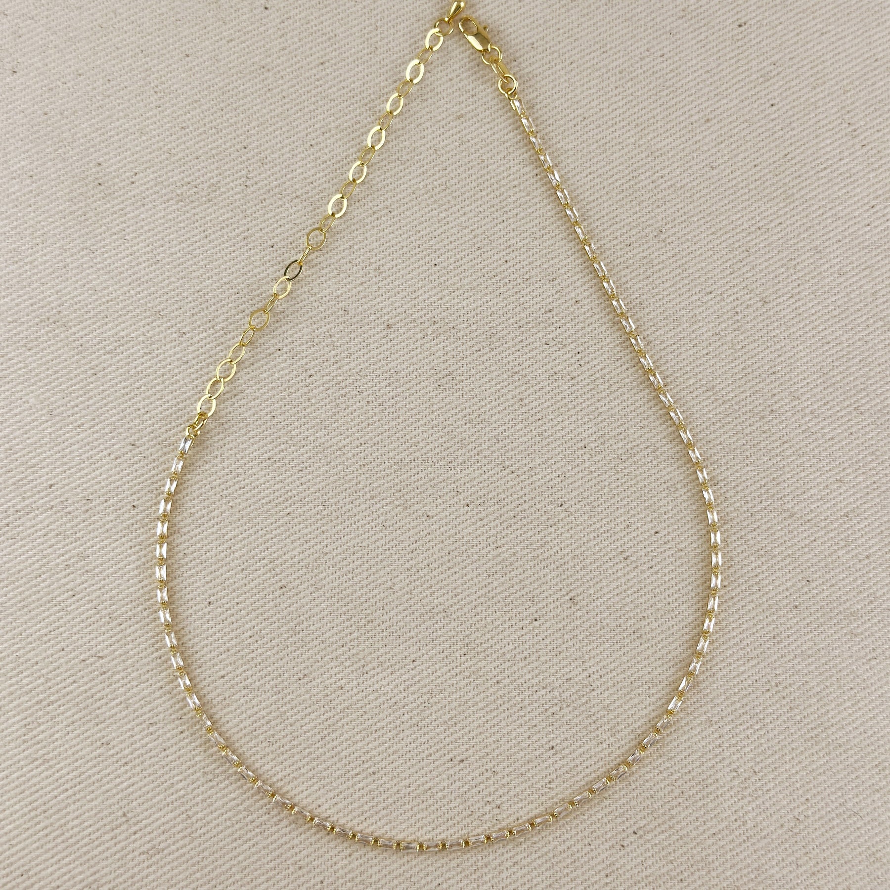 18k Gold Filled 1.5mm Baguette Tennis Necklace