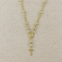 18k Gold Filled Our Lady of Graces Rosary Ball Chain and Small Plain Cross