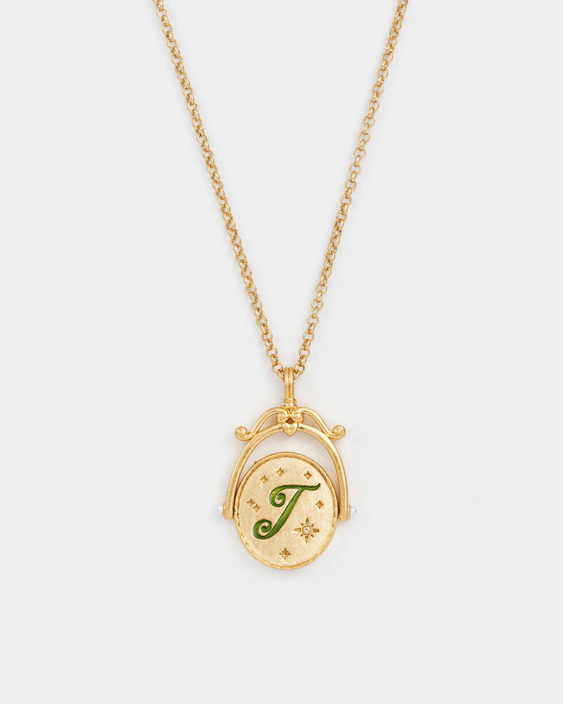 Vintage Initial Gold Spinner Necklace
