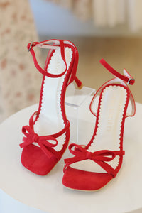 Sylvie Red Stiletto Velvet Thin Bow Heel