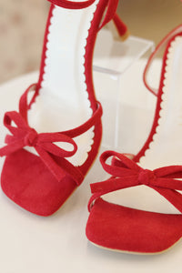 Sylvie Red Stiletto Velvet Thin Bow Heel