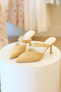 Tia Pointed Toe Raffia Kitten Heel