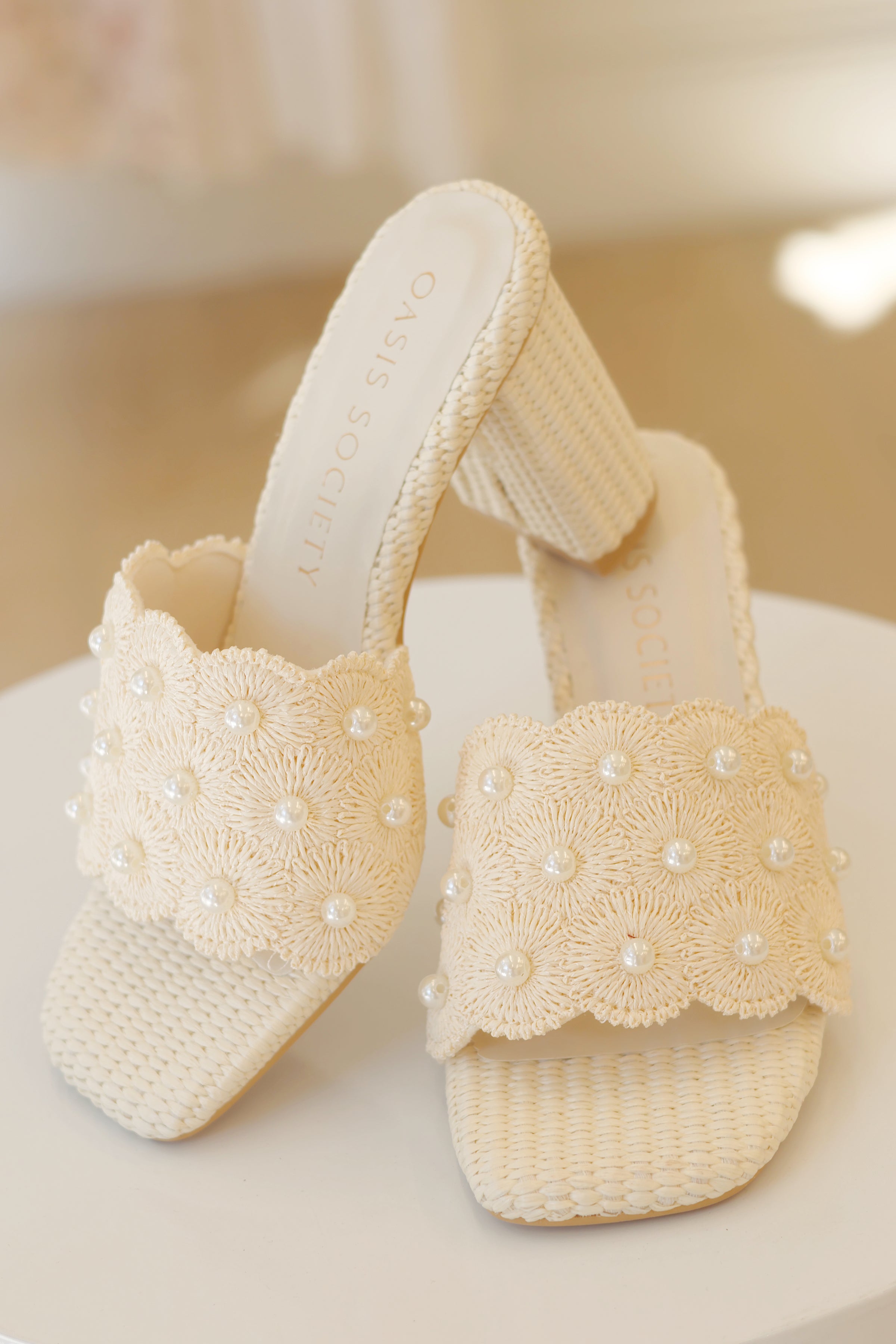 Holland Pearl Raffia Block Heel