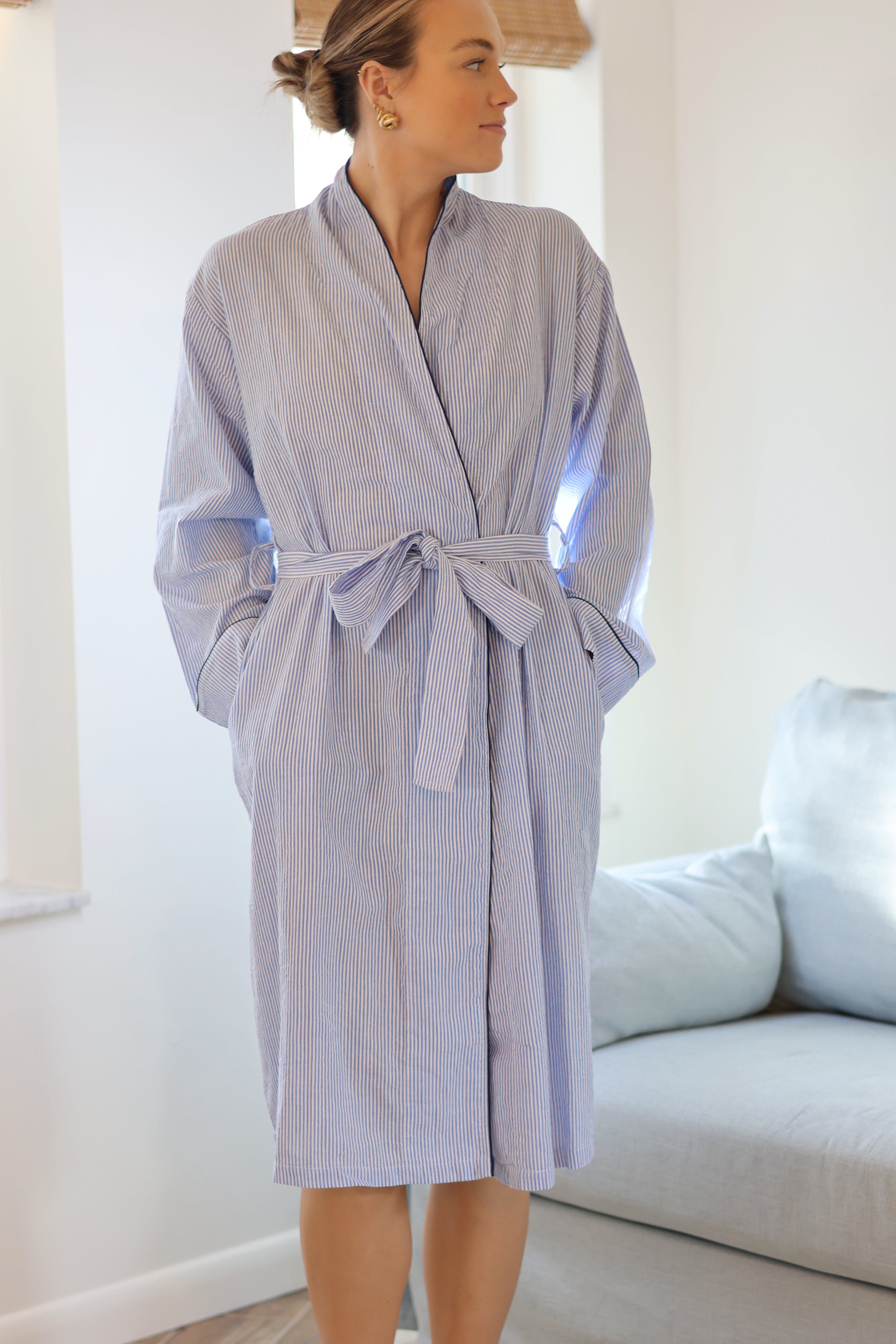 Monica Seersucker Long Robe