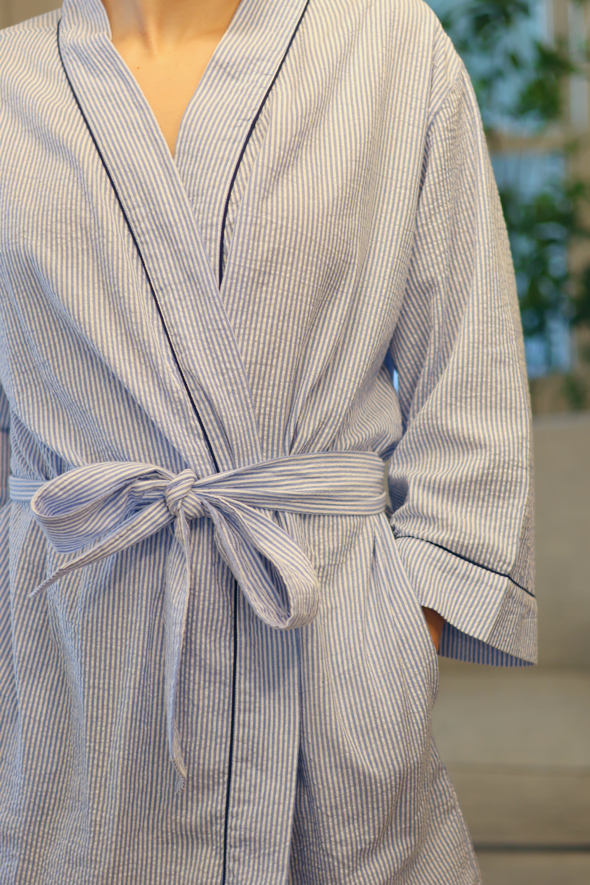 Monica Seersucker Long Robe