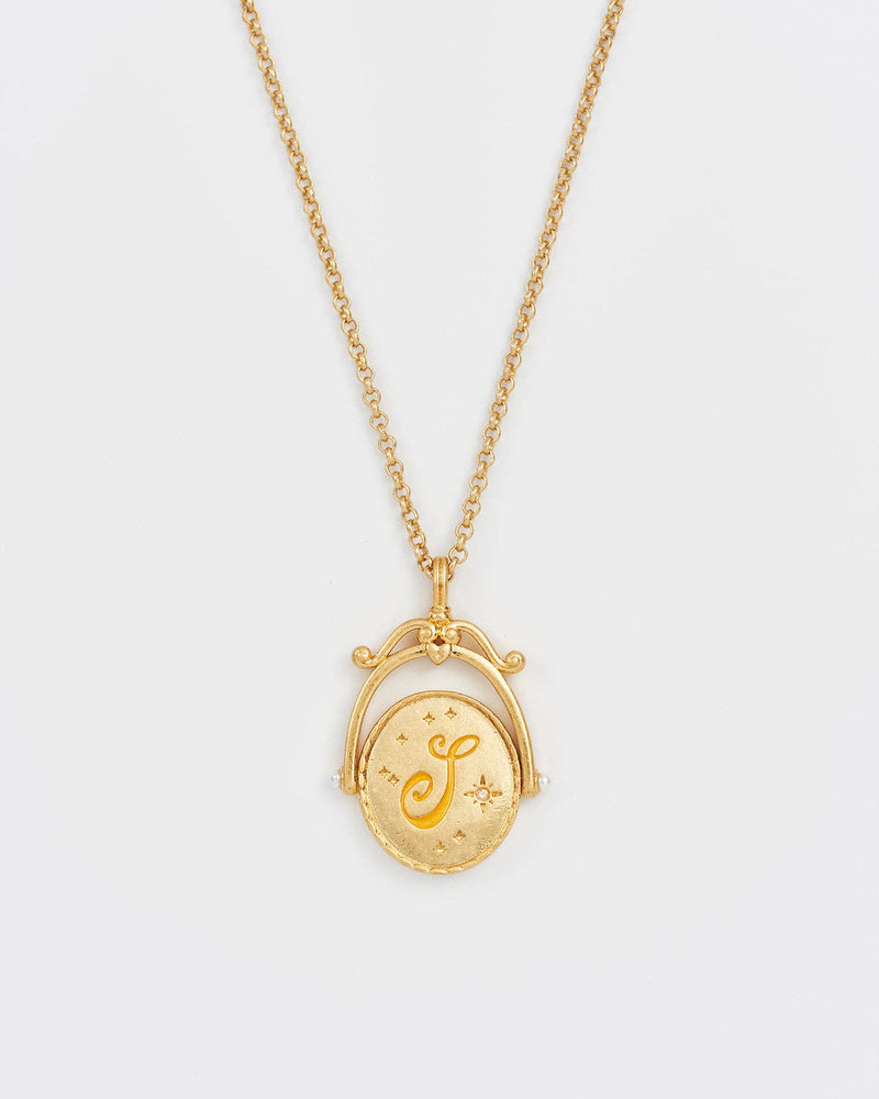 Vintage Initial Gold Spinner Necklace