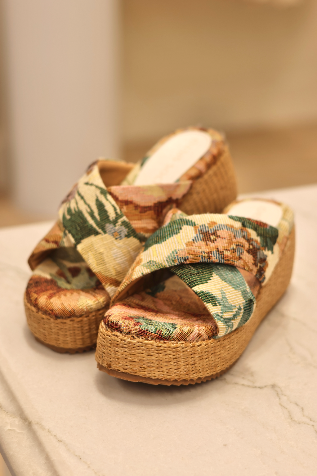 The Fresno Floral Raffia Platform Sandal