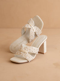 The Tiara White Pearl Embroidered Raffia Block Heel