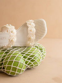 The Helena | Ivory Raffia Block Heel Sandal with Pearls