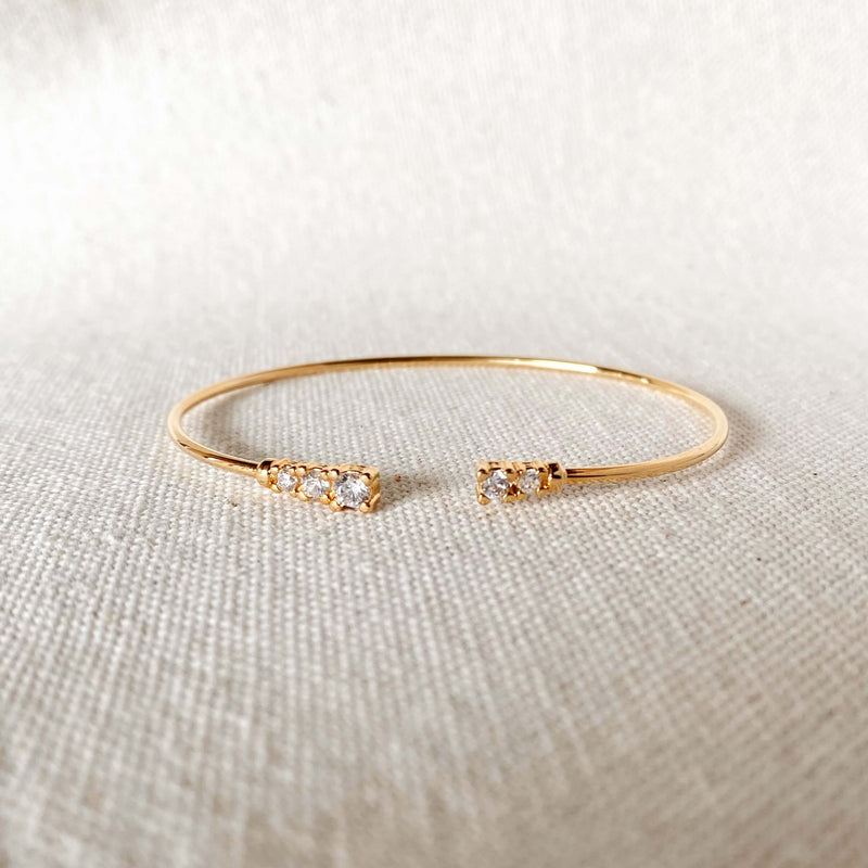 Dainty 18k Gold Filled Cuff Bracelet with CZ Stones