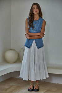 Denim Button Down Vest Top