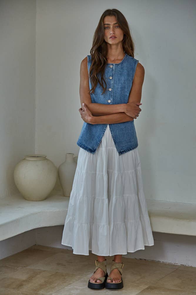 Denim Button Down Vest Top