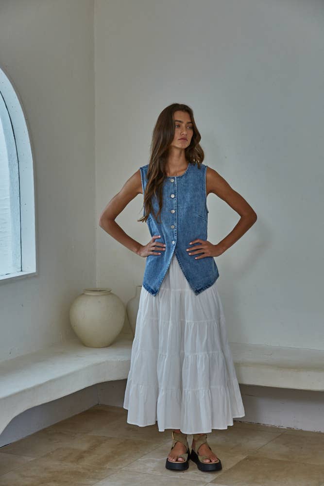 Denim Button Down Vest Top