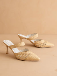 The Tia | Natural Pointed Toe Raffia Detail Kitten Heel