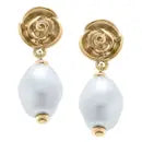 Madison Rose with Pearl Drop Earrings in Worn Gold -