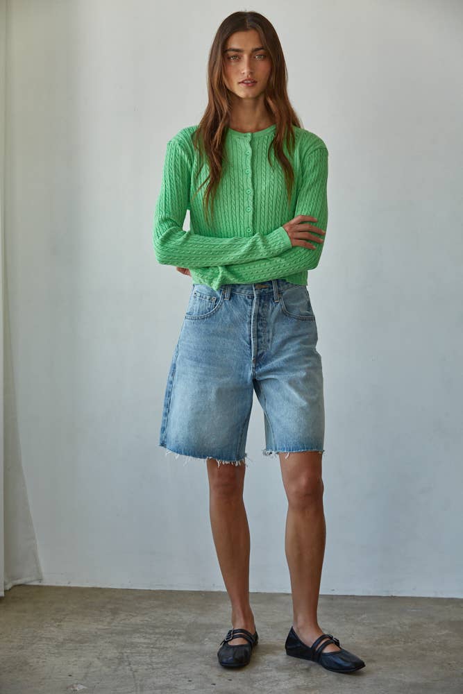 Rianna Cable Sweater Cotton Button Down Cardigan Top