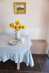 Blue Ruffled Gingham Tablecloth
