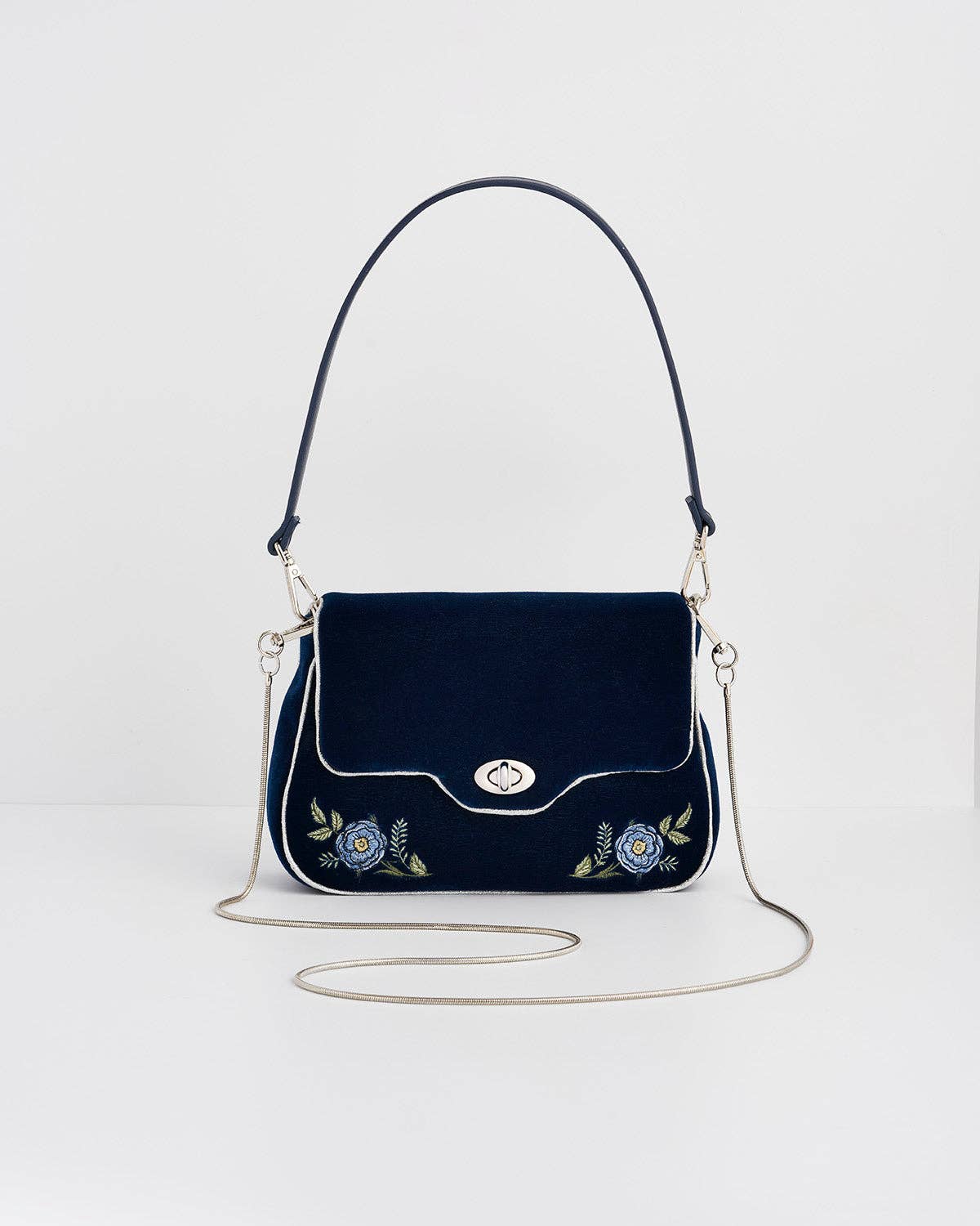 Rose Embroidered Blue Clutch