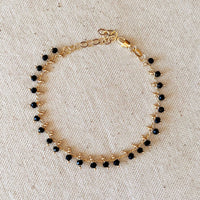 18k Gold Filled Black Beaded Bracelet