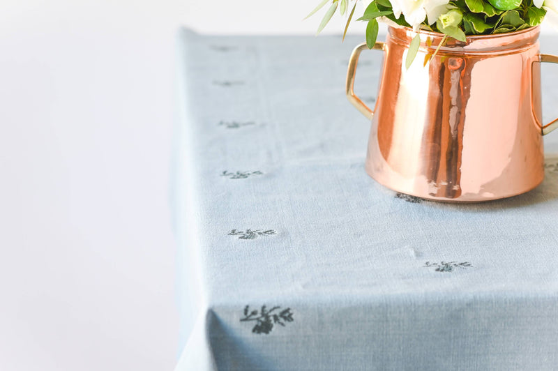 Blue Fleur Embroidered Tablecloth