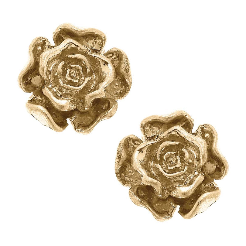 Sydney Rose Stud Earrings in Worn Gold