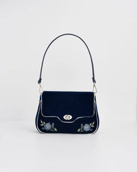 Rose Embroidered Blue Clutch