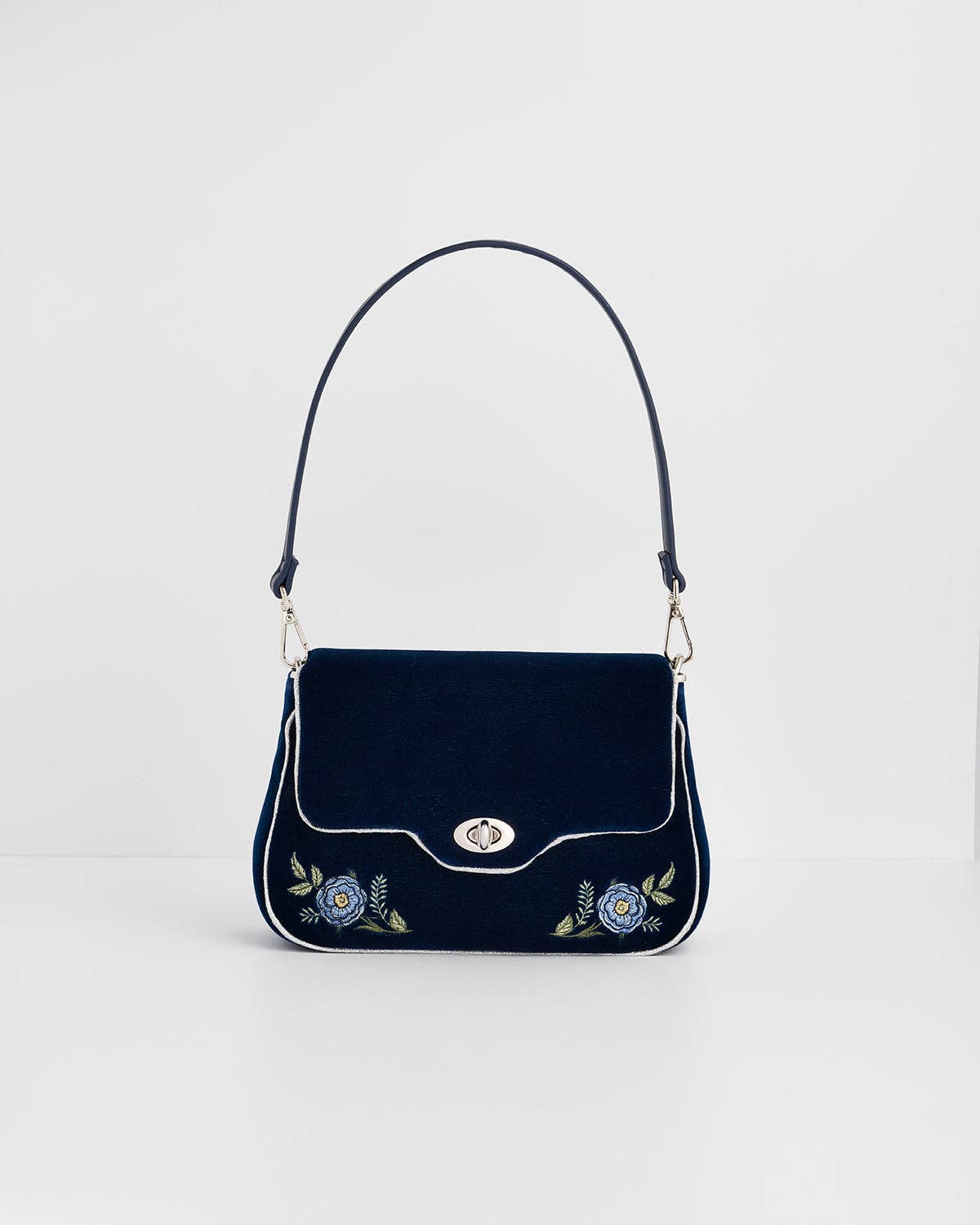 Rose Embroidered Blue Clutch