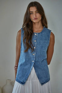 Denim Button Down Vest Top