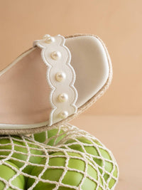 The Catalina | White Scalloped Espadrille Wedge for Summer