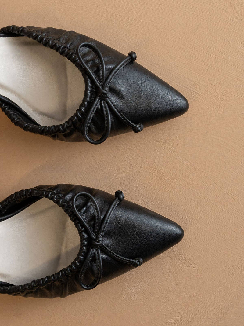 The Maven | Black Pointed Kitten Heel with Bow