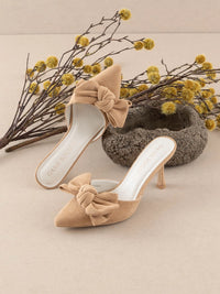 The Jane Sand Pointed Toe Bow Accent Kitten Heel