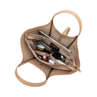 Malia Ivory Laser Cut Vegan Leather Tote Bag