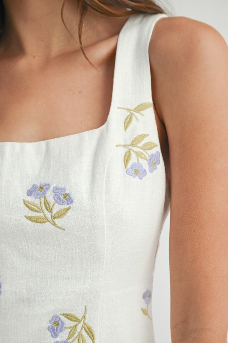 Simone Embroidered Spring Linen Mini Dress