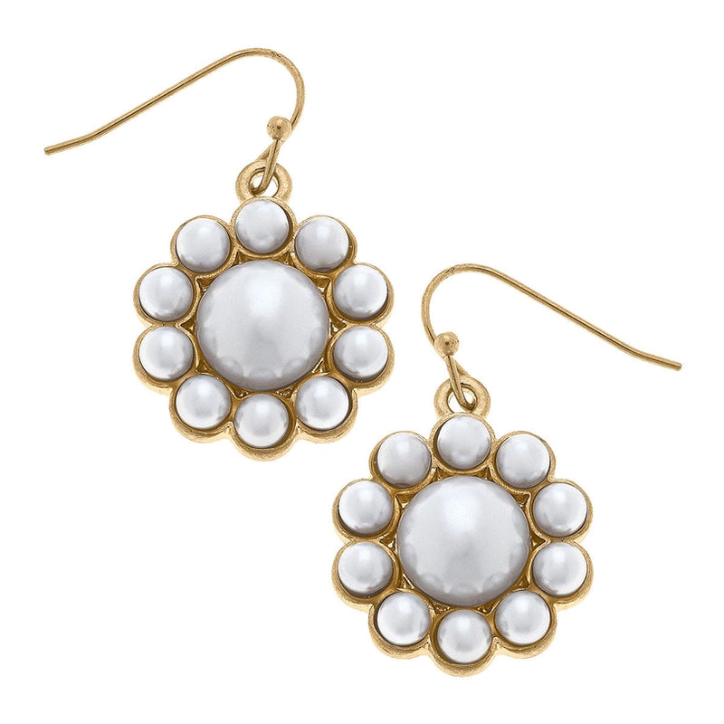 Caine Pearl Flower Drop Earrings in Ivory -