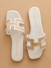 The Ena | White H Cutout Raffia Slide